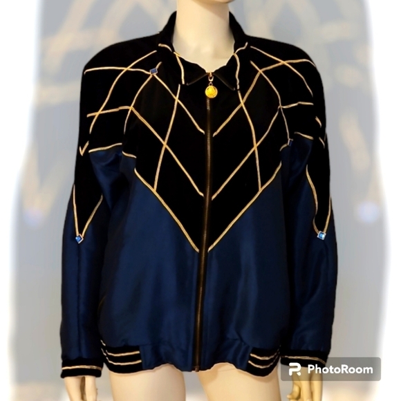 VTG IVANA 1980s Velour Embellished Spider Web Bomber Goth Track Jacket - Picture 1 of 12